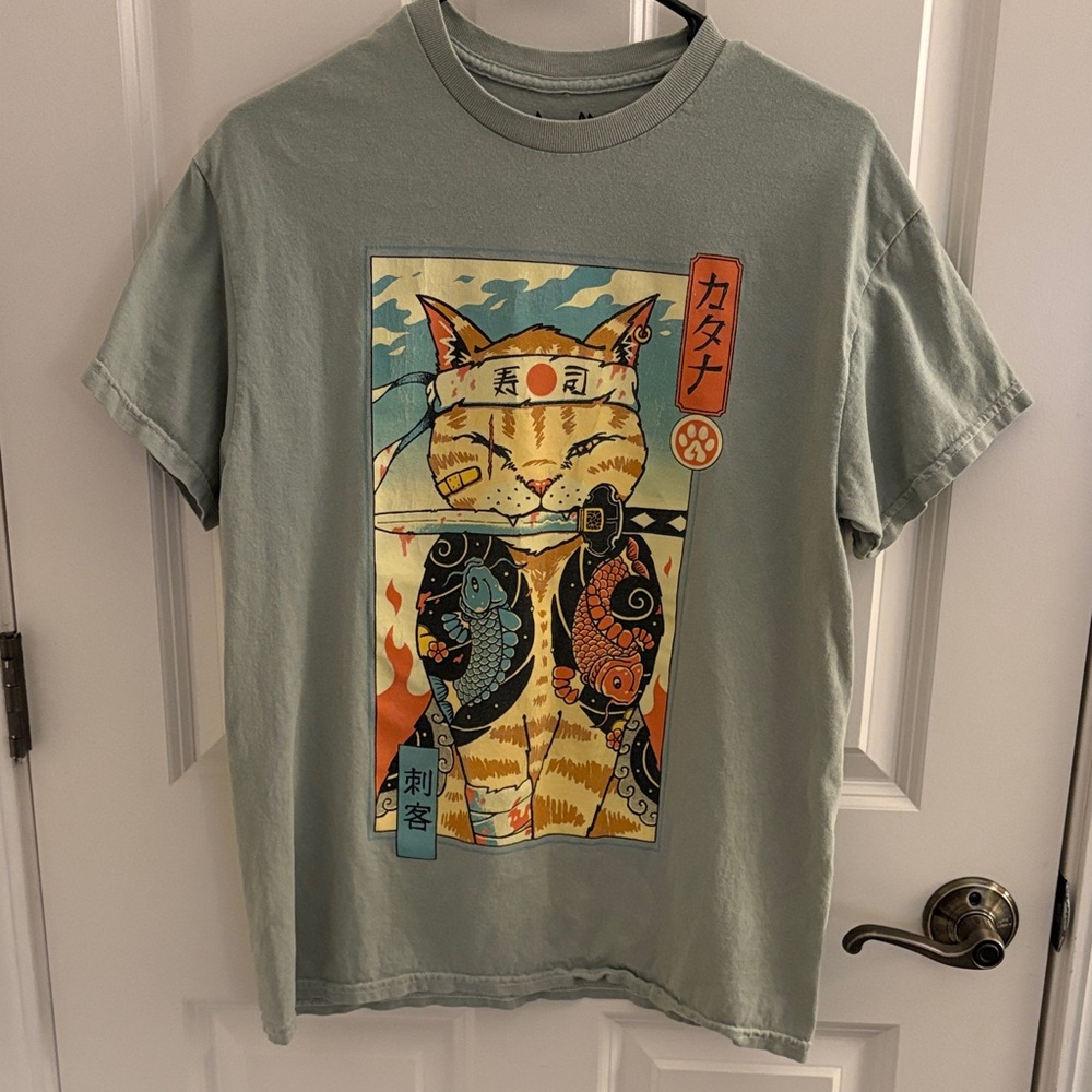 Threadless Sage Green Cat Graphic Tee